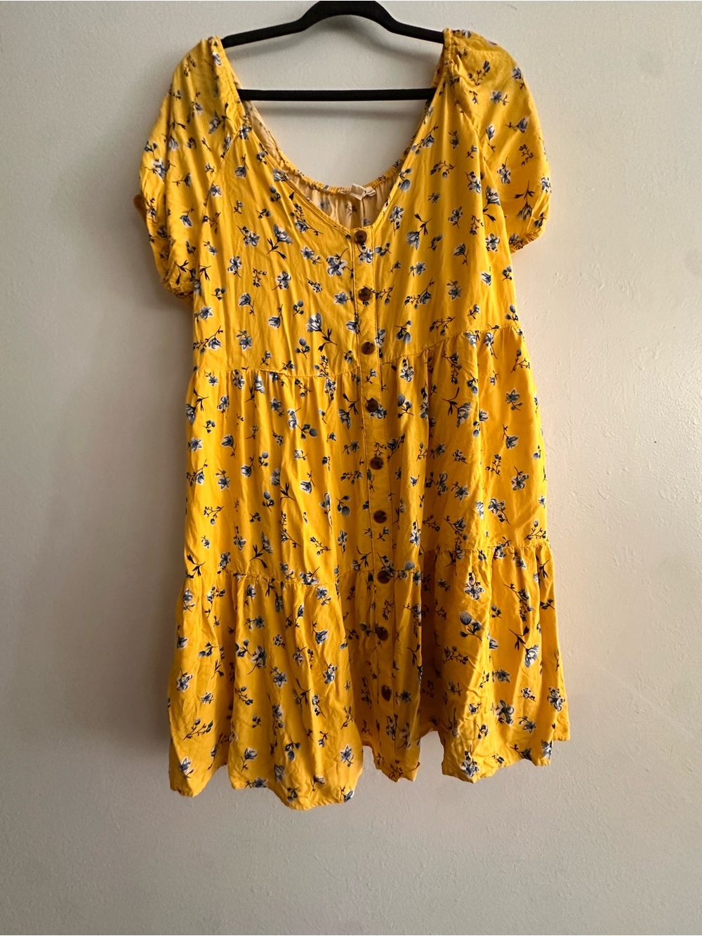 Yellow Floral Button-Front Mini Dress